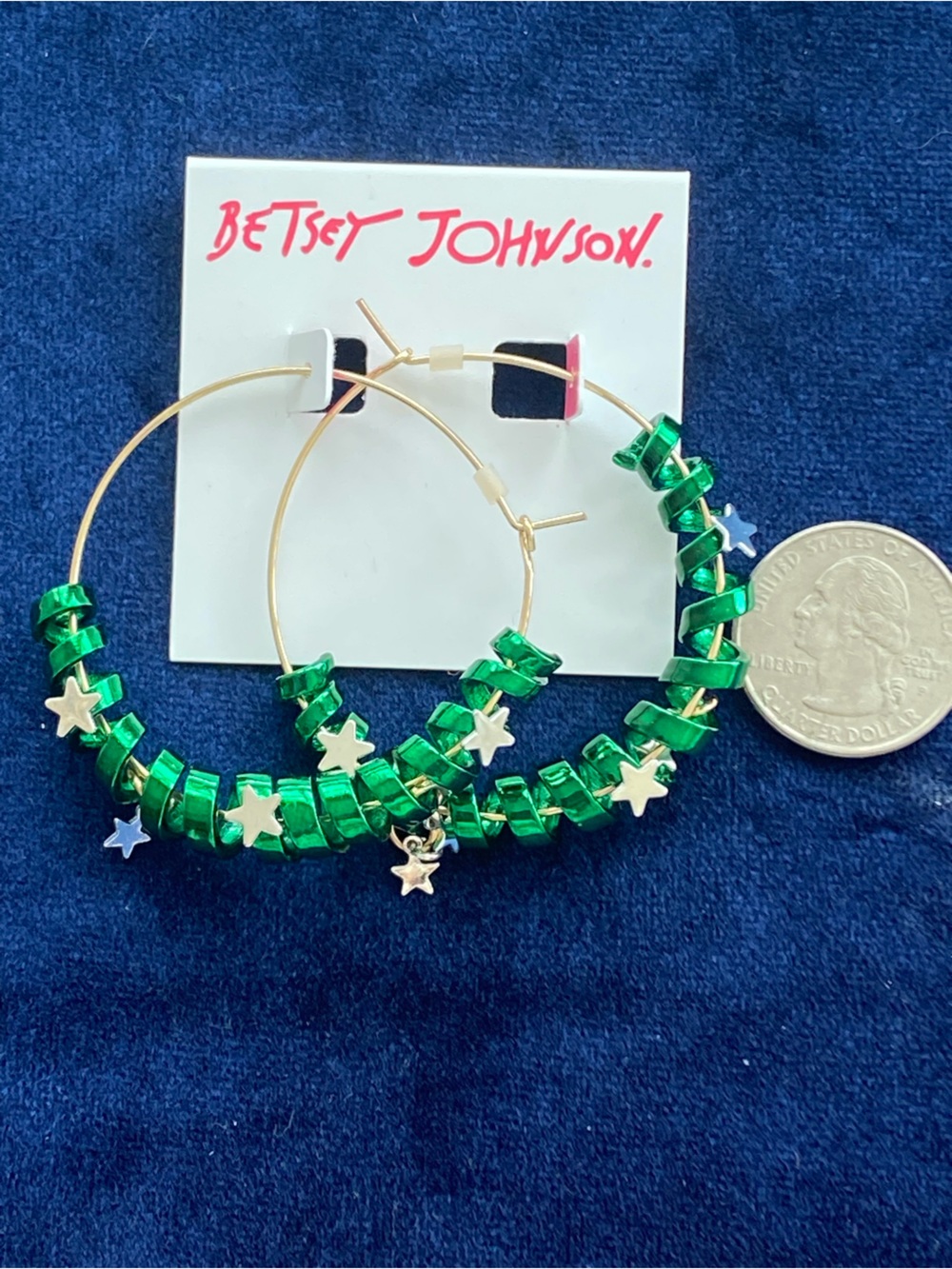 Betsey Johnson Green Star Hoop Earrings NWT